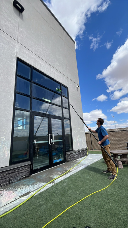 Commercial glass cleaned by Clarity Co. in Calgary
